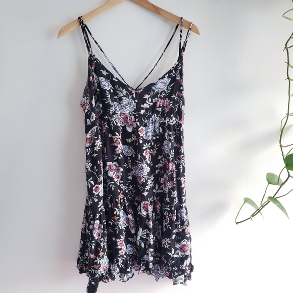 AE American Eagle Floral strappy cross bag swing dress printed viscose large - Picture 2 of 13